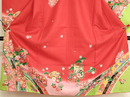 平和屋着物[]七五三　女の子　７歳　祝着　四つ身　飛鶴鈴花文　暈し染め　金彩　AABH2890ja