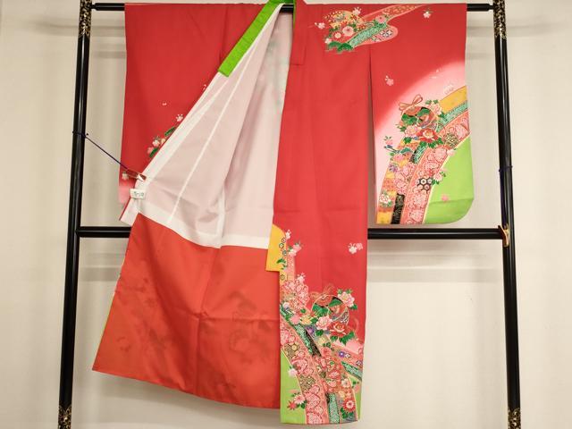 平和屋着物[]七五三　女の子　７歳　祝着　四つ身　飛鶴鈴花文　暈し染め　金彩　AABH2890ja