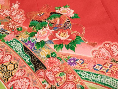 平和屋着物[]七五三　女の子　７歳　祝着　四つ身　飛鶴鈴花文　暈し染め　金彩　AABH2890ja