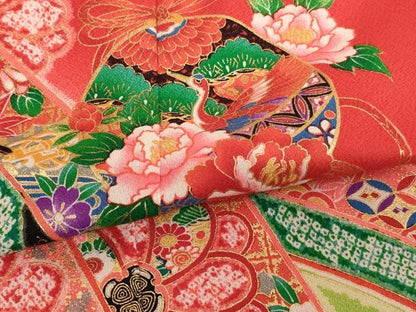 平和屋着物[]七五三　女の子　７歳　祝着　四つ身　飛鶴鈴花文　暈し染め　金彩　AABH2890ja