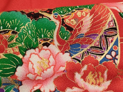 平和屋着物[]七五三　女の子　７歳　祝着　四つ身　飛鶴鈴花文　暈し染め　金彩　AABH2890ja