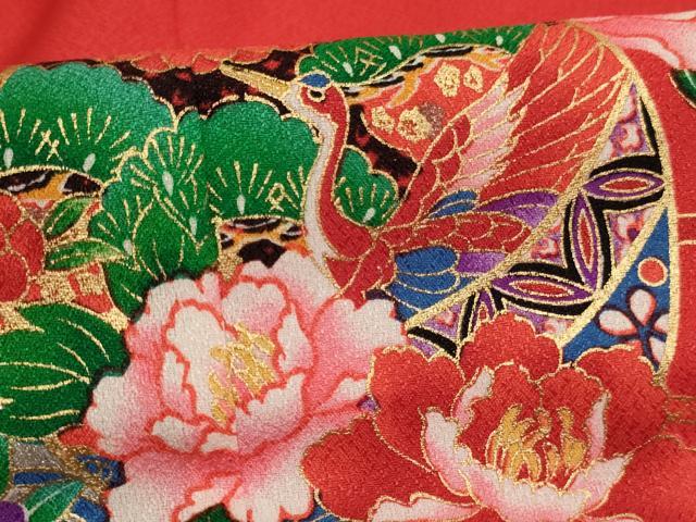 平和屋着物[]七五三　女の子　７歳　祝着　四つ身　飛鶴鈴花文　暈し染め　金彩　AABH2890ja