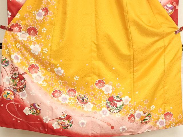 平和屋着物[]七五三　女の子　７歳　祝着　四つ身　鈴　舞桜文　暈し染め　金彩　AABH2891ja