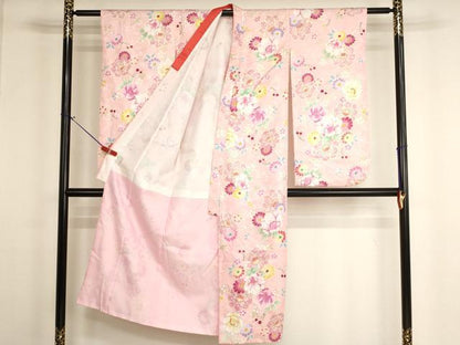 平和屋着物[]七五三　女の子　７歳　祝着　四つ身　舞花文　さくらんぼ　金彩　AABH2892ja