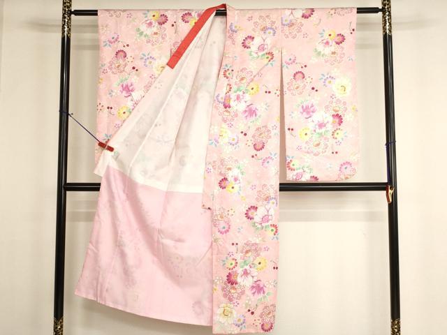 平和屋着物[]七五三　女の子　７歳　祝着　四つ身　舞花文　さくらんぼ　金彩　AABH2892ja