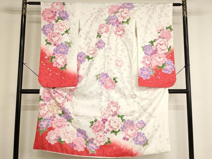 平和屋着物[]七五三　女の子　７歳　祝着　四つ身　刺繍　牡丹文　暈し染め　金糸　AABH2893ja