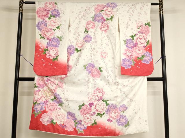 平和屋着物[]七五三　女の子　７歳　祝着　四つ身　刺繍　牡丹文　暈し染め　金糸　AABH2893ja