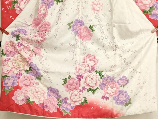 平和屋着物[]七五三　女の子　７歳　祝着　四つ身　刺繍　牡丹文　暈し染め　金糸　AABH2893ja