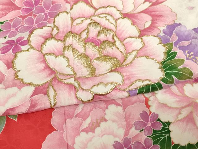 平和屋着物[]七五三　女の子　７歳　祝着　四つ身　刺繍　牡丹文　暈し染め　金糸　AABH2893ja