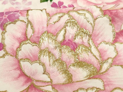 平和屋着物[]七五三　女の子　７歳　祝着　四つ身　刺繍　牡丹文　暈し染め　金糸　AABH2893ja