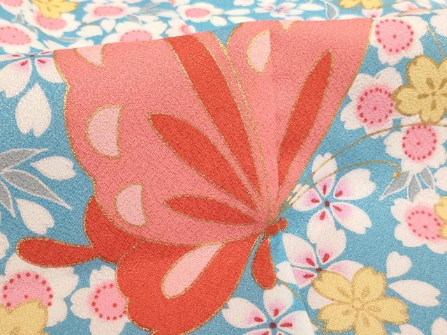 平和屋着物[]七五三 女の子 ７歳 祝着 四つ身 舞蝶枝垂れ桜文 金彩 AABH2896ja
