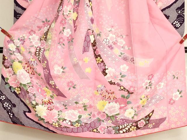 平和屋着物[]七五三　女の子　７歳　祝着　四つ身　鬘帯花手毬文　金銀彩　AABH2897ja