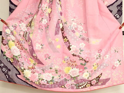平和屋着物[]七五三 女の子 ７歳 祝着 四つ身 鬘帯花手毬文 金銀彩 AABH2897ja
