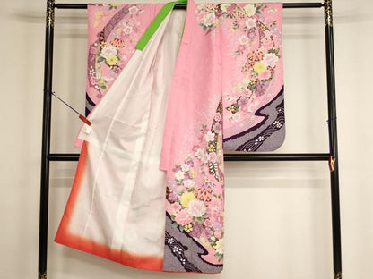 平和屋着物[]七五三　女の子　７歳　祝着　四つ身　鬘帯花手毬文　金銀彩　AABH2897ja
