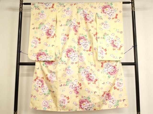 平和屋着物[]七五三　女の子　７歳　祝着　四つ身　牡丹文　金彩　未使用　AABH2899ja
