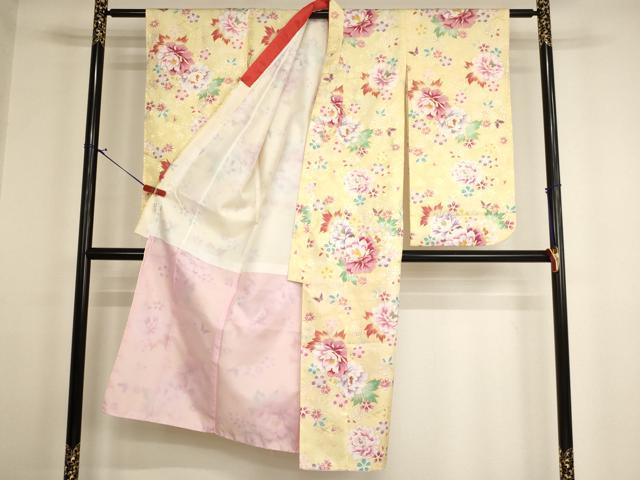 平和屋着物[]七五三　女の子　７歳　祝着　四つ身　牡丹文　金彩　未使用　AABH2899ja
