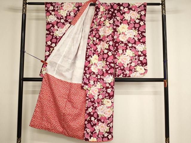 平和屋着物[]七五三 女の子 ７歳 祝着 四つ身 花夢二 牡丹 桜 金彩 AABH2900ja