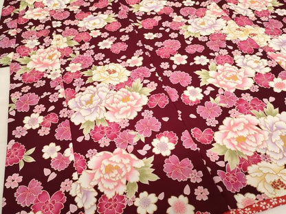 平和屋着物[]七五三　女の子　７歳　祝着　四つ身　花夢二　牡丹　桜　金彩　AABH2900ja