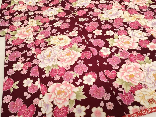平和屋着物[]七五三 女の子 ７歳 祝着 四つ身 花夢二 牡丹 桜 金彩 AABH2900ja