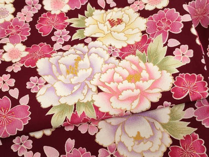 平和屋着物[]七五三　女の子　７歳　祝着　四つ身　花夢二　牡丹　桜　金彩　AABH2900ja