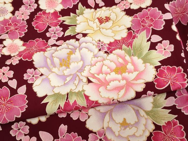平和屋着物[]七五三 女の子 ７歳 祝着 四つ身 花夢二 牡丹 桜 金彩 AABH2900ja