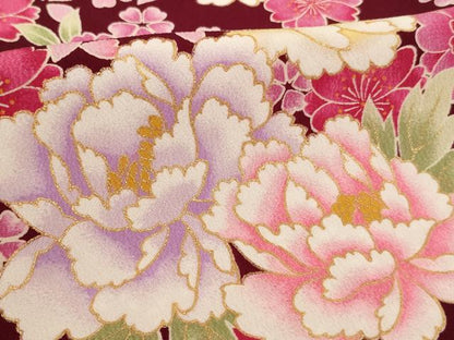 平和屋着物[]七五三　女の子　７歳　祝着　四つ身　花夢二　牡丹　桜　金彩　AABH2900ja