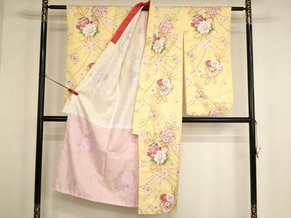 平和屋着物[]七五三　女の子　７歳　祝着　四つ身　飾花文　金彩　AABH2901ja