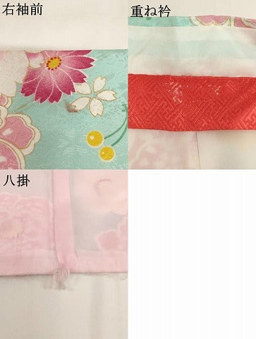 平和屋着物[]七五三　女の子　７歳　祝着　四つ身　舞花文　さくらんぼ　金彩　AABH2902ja