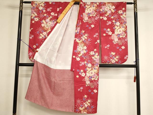平和屋着物[]七五三　女の子　７歳　祝着　四つ身　鈴　舞花文　金彩　AABH2903ja