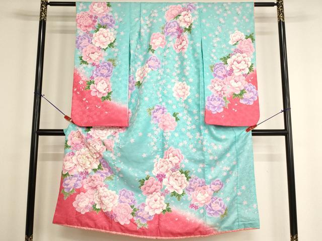 平和屋着物[]七五三　女の子　７歳　祝着　四つ身　刺繍　牡丹文　暈し染め　金彩　金糸　AABH2904ja