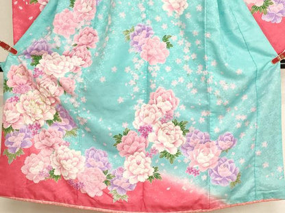 平和屋着物[]七五三　女の子　７歳　祝着　四つ身　刺繍　牡丹文　暈し染め　金彩　金糸　AABH2904ja