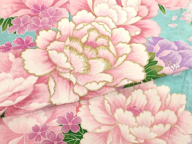 平和屋着物[]七五三　女の子　７歳　祝着　四つ身　刺繍　牡丹文　暈し染め　金彩　金糸　AABH2904ja