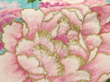 平和屋着物[]七五三　女の子　７歳　祝着　四つ身　刺繍　牡丹文　暈し染め　金彩　金糸　AABH2904ja