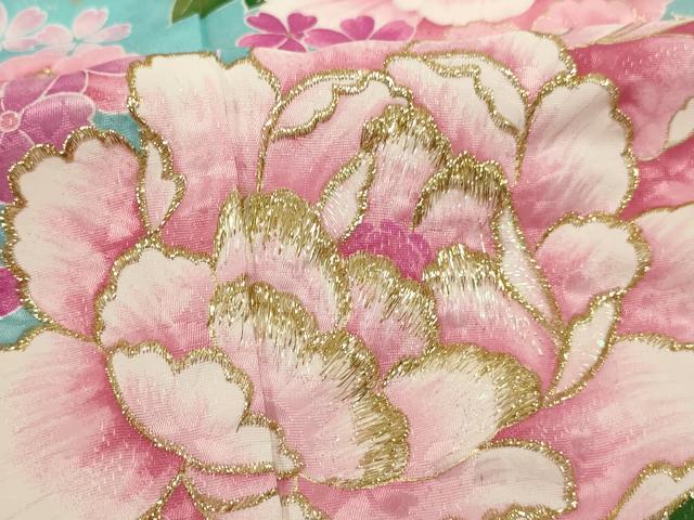 平和屋着物[]七五三　女の子　７歳　祝着　四つ身　刺繍　牡丹文　暈し染め　金彩　金糸　AABH2904ja