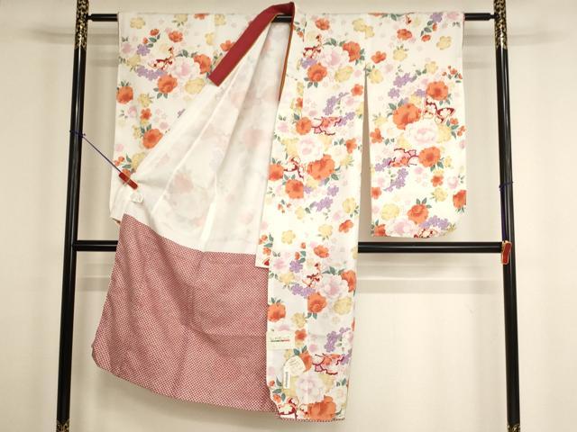 平和屋着物[]七五三　女の子　７歳　祝着　四つ身　花蝶文　未使用　AABH2905ja