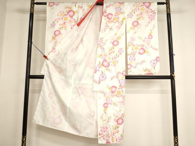 平和屋着物[]七五三 女の子 ７歳 祝着 四つ身 舞桜文 金彩 未使用 AABH2909ja