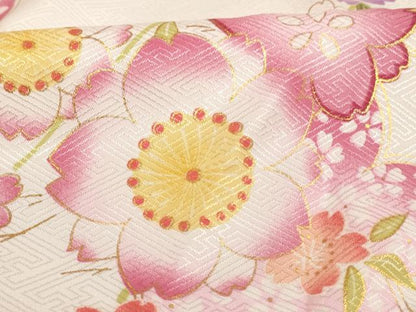 平和屋着物[]七五三 女の子 ７歳 祝着 四つ身 舞桜文 金彩 未使用 AABH2909ja