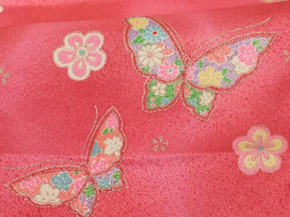 平和屋着物[]七五三　女の子　３歳　三つ身　祝着・被布セット　花蝶文　梅　暈し染め　金彩　AABH2910ja