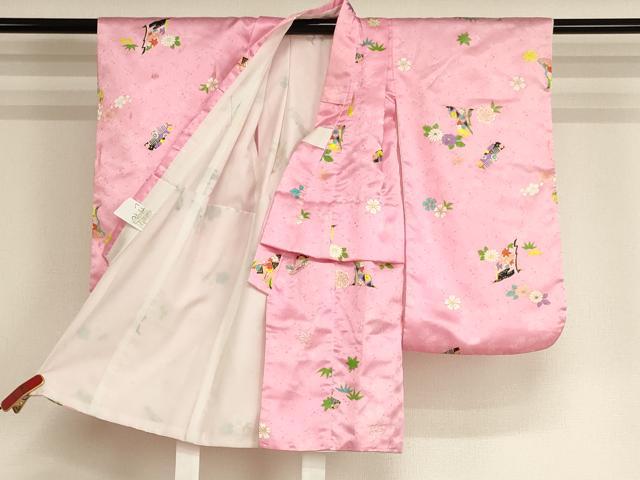 平和屋着物[]七五三　女の子　３歳　三つ身　祝着・被布セット　誰が袖花文　櫛　金彩　AABH2911ja