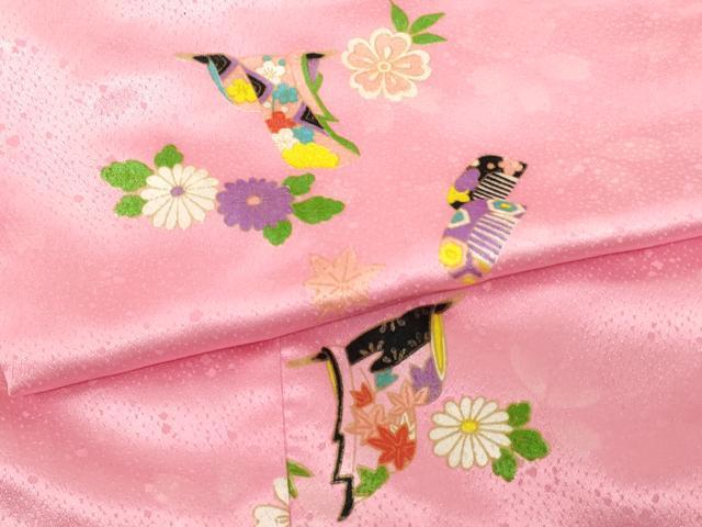 平和屋着物[]七五三　女の子　３歳　三つ身　祝着・被布セット　誰が袖花文　櫛　金彩　AABH2911ja