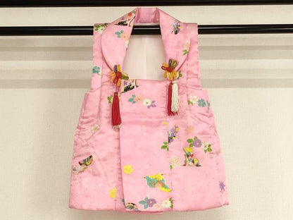 平和屋着物[]七五三　女の子　３歳　三つ身　祝着・被布セット　誰が袖花文　櫛　金彩　AABH2911ja