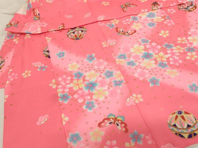 平和屋着物[]七五三　女の子　３歳　祝着　三つ身　長襦袢（単衣）・被布セット　花蝶手毬文　暈し染め　金彩　AABH2912ja