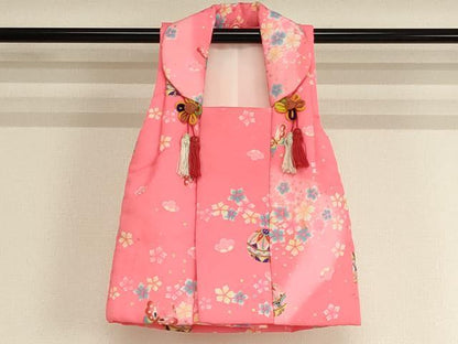 平和屋着物[]七五三　女の子　３歳　祝着　三つ身　長襦袢（単衣）・被布セット　花蝶手毬文　暈し染め　金彩　AABH2912ja