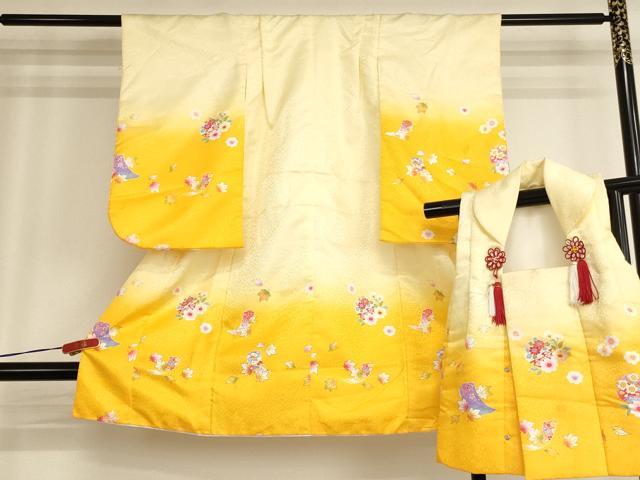 平和屋着物[]七五三　女の子　３歳　祝着　三つ身　被布セット　誰が袖雪輪花文　暈し染め　AABH2913ja
