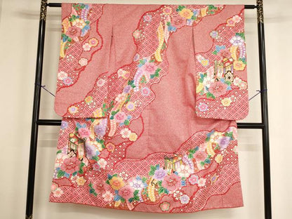 平和屋着物[]七五三　女の子　７歳　祝着　四つ身　御所車花文　金彩　AABH2915ja