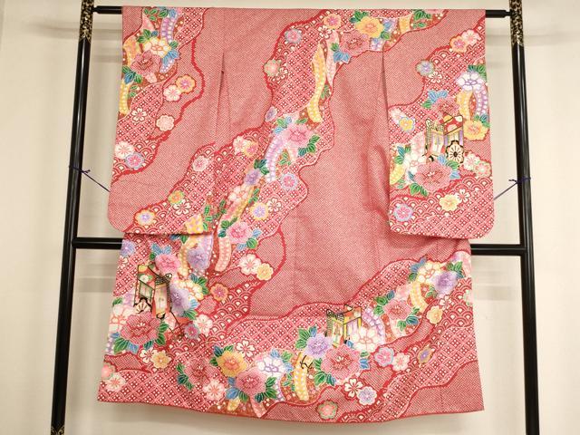 平和屋着物[]七五三　女の子　７歳　祝着　四つ身　御所車花文　金彩　AABH2915ja