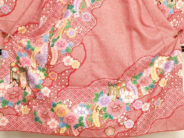 平和屋着物[]七五三　女の子　７歳　祝着　四つ身　御所車花文　金彩　AABH2915ja