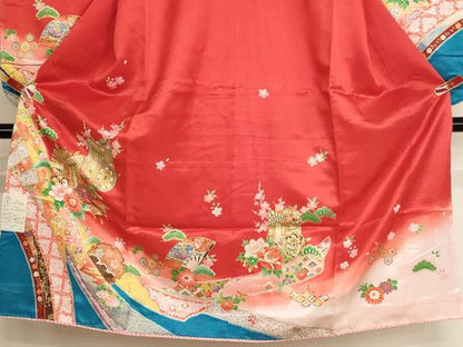 平和屋着物[]七五三　女の子　７歳　祝着　四つ身　長襦袢（単衣）セット　御所車花文　暈し染め　金彩　AABH2916ja