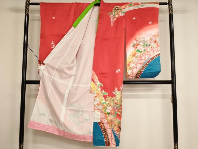 平和屋着物[]七五三　女の子　７歳　祝着　四つ身　長襦袢（単衣）セット　御所車花文　暈し染め　金彩　AABH2916ja