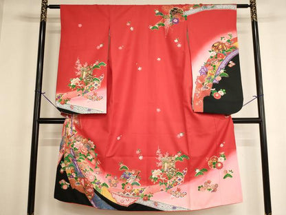 平和屋着物[]七五三　女の子　７歳　祝着　四つ身　扇面花鼓文　暈し染め　金彩　AABH2917ja